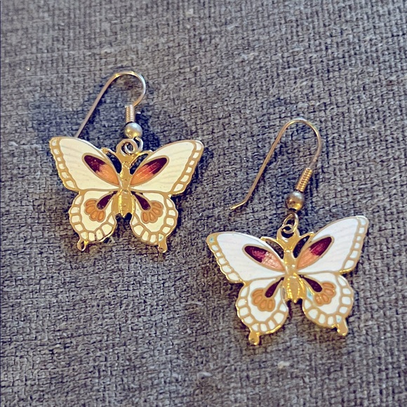 Cloisonné Butterfly  Earrings - Picture 1 of 6